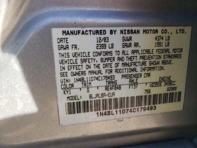 1N4BL11D74C179493 - 2004 NISSAN ALTIMA SE SILVER photo 12