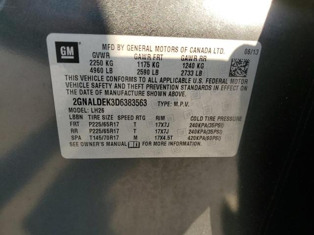 2GNALDEK3D6383563 - 2013 CHEVROLET EQUINOX LT GRAY photo 13