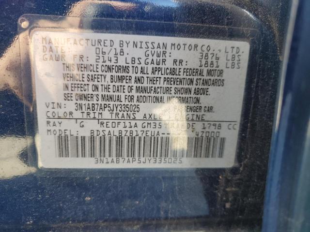 3N1AB7AP5JY335025 - 2018 NISSAN SENTRA S BLUE photo 12