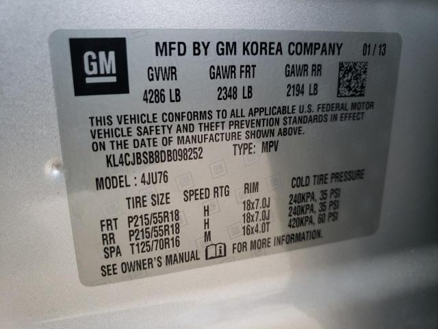 KL4CJBSB8DB098252 - 2013 BUICK ENCORE CONVENIENCE SILVER photo 13