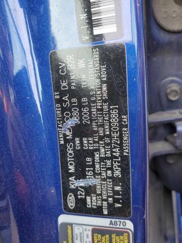 3KPFL4A72HE098861 - 2017 KIA FORTE LX BLUE photo 12