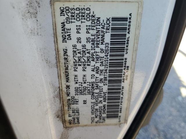 5TBRT34191S142633 - 2001 TOYOTA TUNDRA ACCESS CAB WHITE photo 12