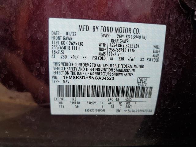 1FMSK8DH5NGA84523 - 2022 FORD EXPLORER XLT MAROON photo 13