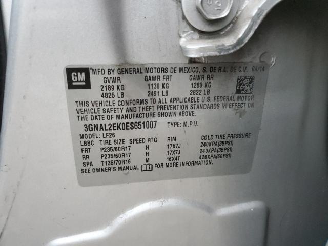 3GNAL2EK0ES651007 - 2014 CHEVROLET CAPTIVA LS 银色 照片 12