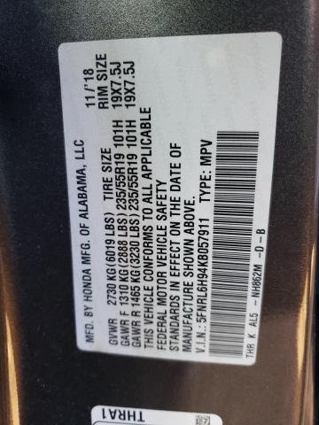 5FNRL6H94KB057911 - 2019 HONDA ODYSSEY ELITE Grau Foto 13