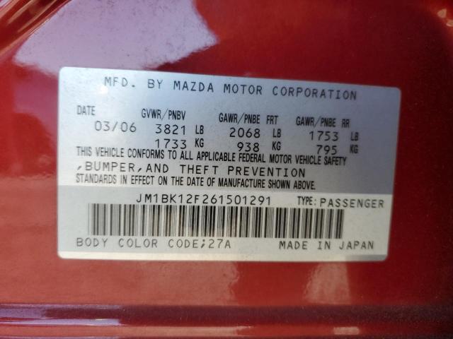 JM1BK12F261501291 - 2006 MAZDA 3 I RED photo 12