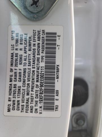 19XFB2F90EE002111 - 2014 HONDA CIVIC EXL თეთრი ფოტო 12