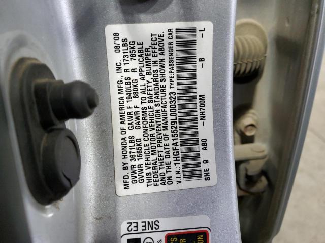 1HGFA15529L000323 - 2009 HONDA CIVIC LX SILVER photo 12