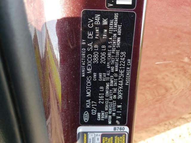 3KPFK4A75HE122458 - 2017 KIA FORTE LX MAROON photo 12