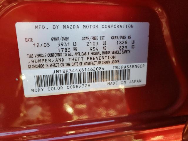 JM1BK344X61462084 - 2006 MAZDA 3 HATCHBACK RED photo 12