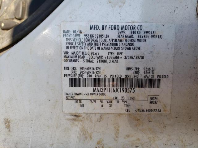 MAJ3P1TE6JC190575 - 2018 FORD ECOSPORT SE WHITE photo 13