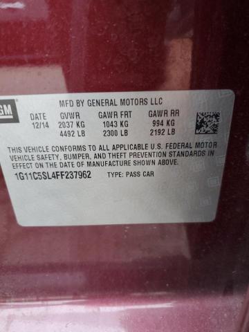 1G11C5SL4FF237962 - 2015 CHEVROLET MALIBU 1LT Tünd qırmızı foto 12