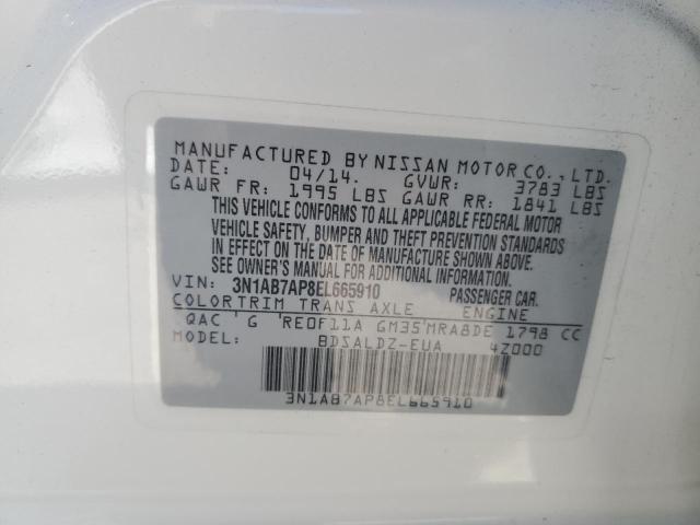 3N1AB7AP8EL665910 - 2014 NISSAN SENTRA S WHITE photo 12