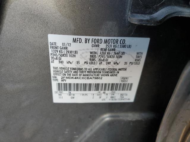 2FMDK4KCXCBA79802 - 2012 FORD EDGE LIMITED GRAY photo 14