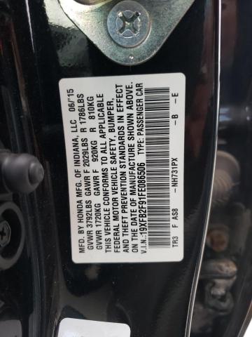 19XFB2F91FE086506 - 2015 HONDA CIVIC EXL შავი ფოტო 10