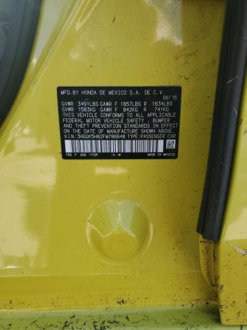 3HGGK5H82FM786648 - 2015 HONDA FIT EX YELLOW photo 12