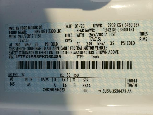 1FTEX1EB6PKD60485 - 2023 FORD F150 SUPER CAB WHITE photo 13