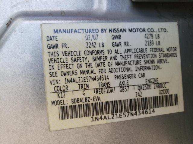 1N4AL21E57N434614 - 2007 NISSAN ALTIMA 2.5 SILVER photo 13