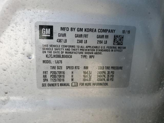 KL7CJNSB6LB040434 - 2020 CHEVROLET TRAX LS SILVER photo 13