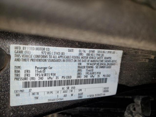 1FADP3E29GL262865 - 2016 FORD FOCUS S CHARCOAL photo 12