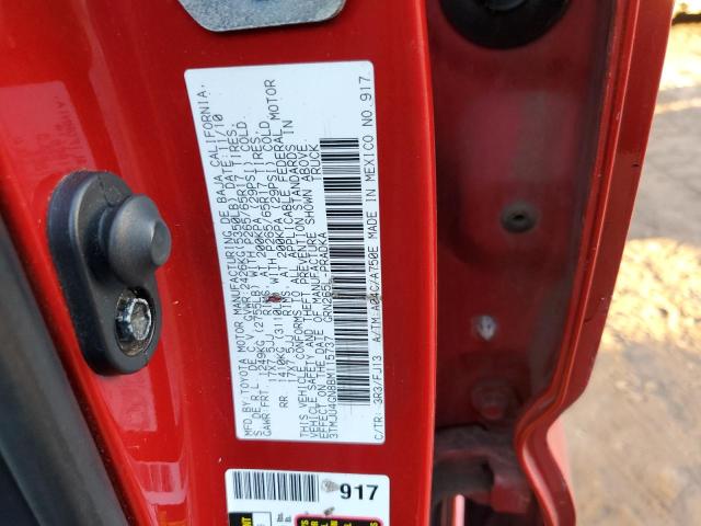 3TMJU4GN8BM115737 - 2011 TOYOTA TACOMA DOUBLE CAB PRERUNNER RED photo 12