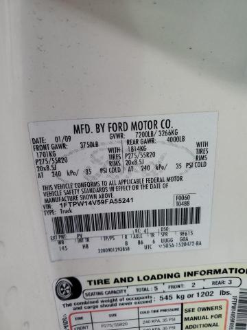 1FTPW14V59FA55241 - 2009 FORD F150 SUPERCREW CREAM photo 12