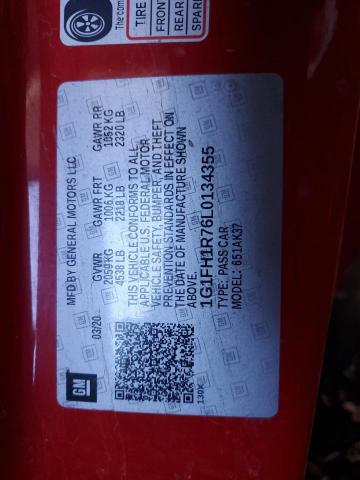 1G1FH1R76L0134355 - 2020 CHEVROLET CAMARO SS RED photo 12