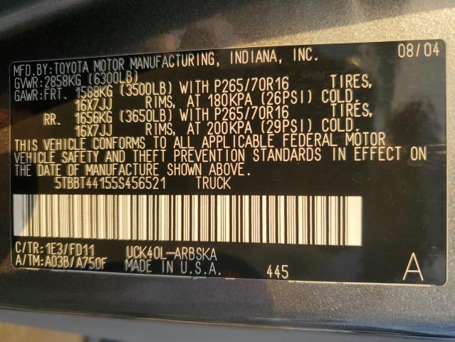 5TBBT44155S456521 - 2005 TOYOTA TUNDRA ACCESS CAB SR5 GRAY photo 13