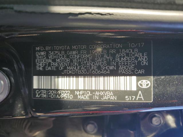 JTDKDTB30J1606464 - 2018 TOYOTA PRIUS C BLACK photo 12