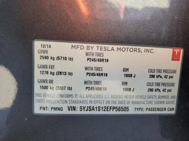 5YJSA1S12EFP56505 - 2014 TESLA MODEL S 灰色 照片 12