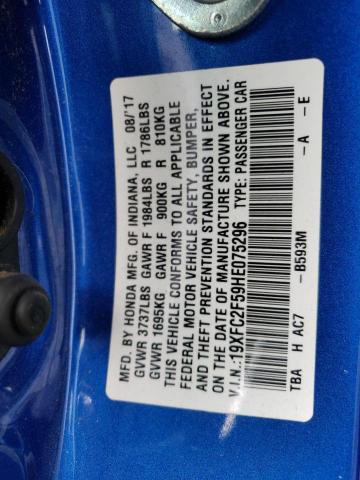 19XFC2F59HE075296 - 2017 HONDA CIVIC LX BLUE photo 12