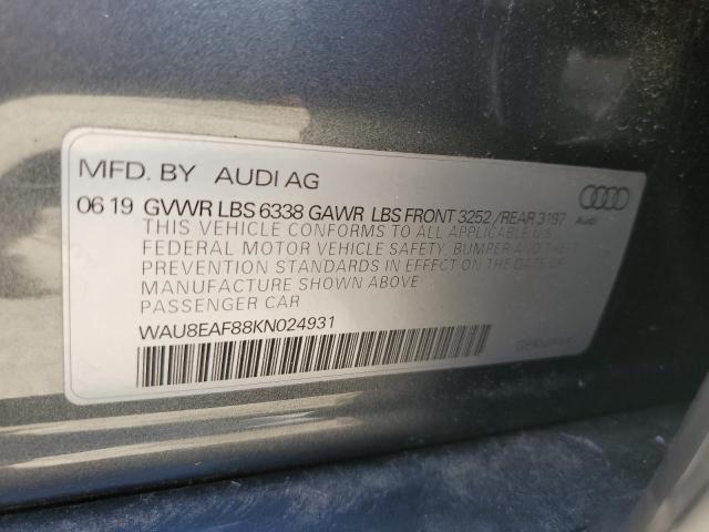 WAU8EAF88KN024931 - 2019 AUDI A8 L GRAY photo 12