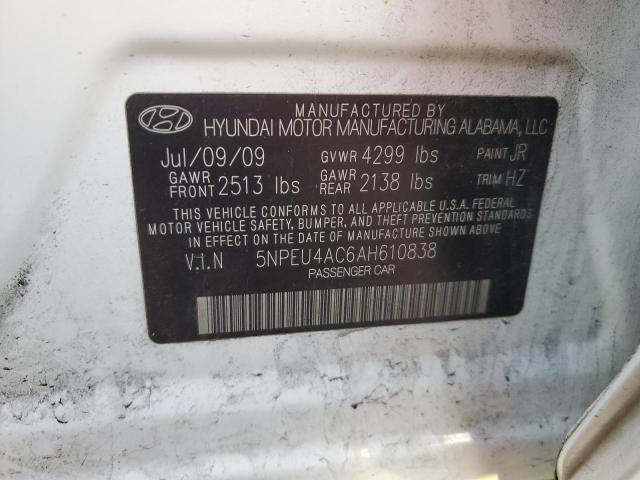 5NPEU4AC6AH610838 - 2010 HYUNDAI SONATA SE WHITE photo 12