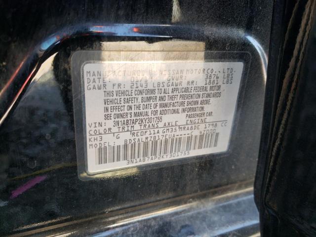 3N1AB7AP2KY301755 - 2019 NISSAN SENTRA S BLACK photo 12