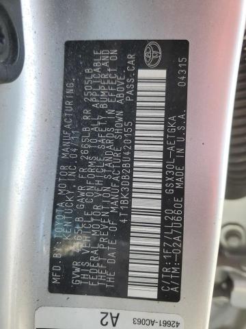 4T1BK3DB2BU420155 - 2011 TOYOTA AVALON BASE 银色 照片 12