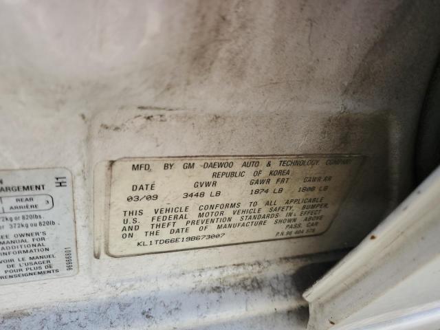 KL1TD66E19B673007 - 2009 CHEVROLET AVEO LS Ağ foto 12