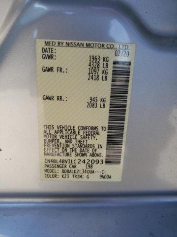 1N4BL4BV1LC242093 - 2020 NISSAN ALTIMA S SILVER photo 12