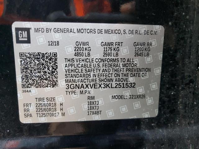 3GNAXVEX3KL251532 - 2019 CHEVROLET EQUINOX LT BLACK photo 13