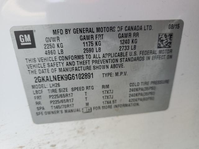 2GKALNEK9G6102891 - 2016 GMC TERRAIN SLE WHITE photo 13