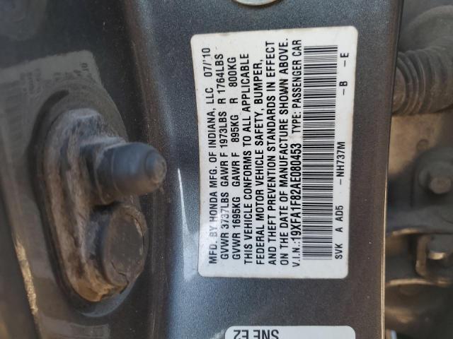 19XFA1F82AE080453 - 2010 HONDA CIVIC EX GRAY photo 12