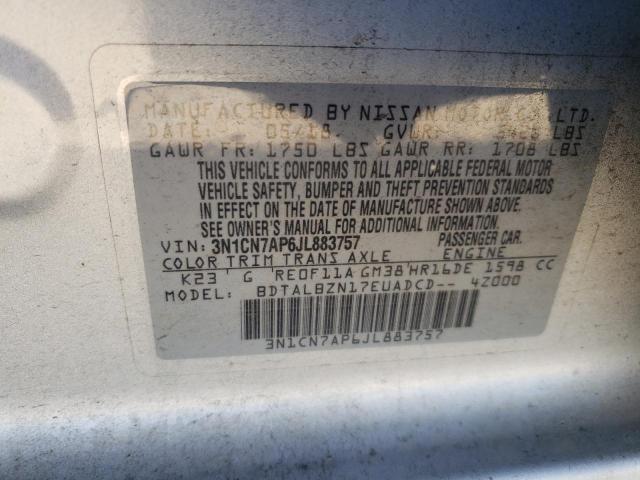 3N1CN7AP6JL883757 - 2018 NISSAN VERSA S GRAY photo 13