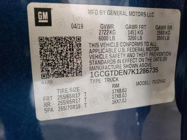 1GCGTDEN7K1286735 - 2019 CHEVROLET COLORADO Z71 BLUE photo 13