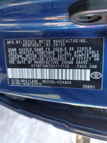 4T1BF30K76U111720 - 2006 TOYOTA CAMRY LE BLUE photo 12