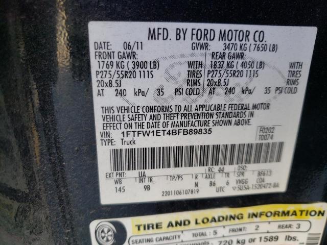 1FTFW1ET4BFB89835 - 2011 FORD F150 SUPERCREW BLACK photo 12