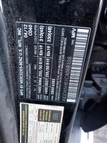 4JGDA5HB1CA068108 - 2012 MERCEDES-BENZ ML 350 4MATIC BLACK photo 13