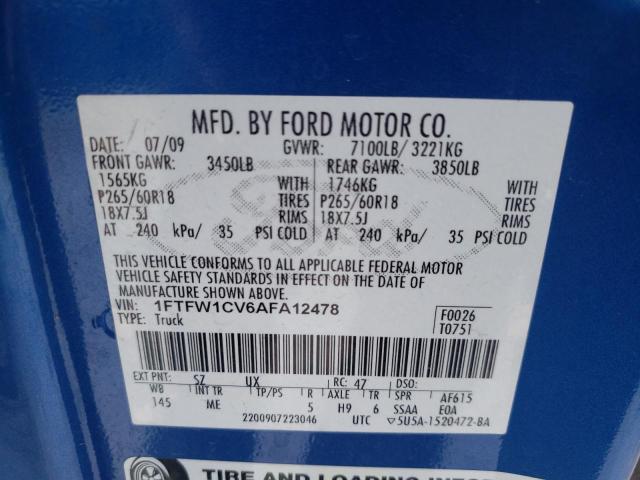 1FTFW1CV6AFA12478 - 2010 FORD F150 SUPERCREW BLUE photo 13