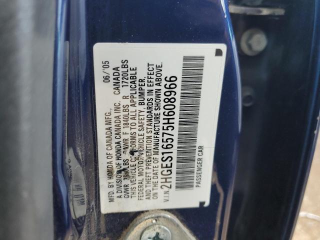 2HGES16575H608966 - 2005 HONDA CIVIC LX BLUE photo 12