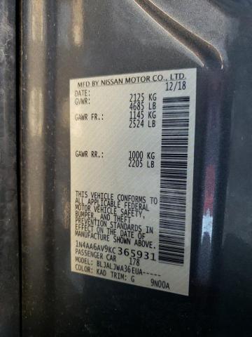 1N4AA6AV9KC365931 - 2019 NISSAN MAXIMA S Srebrny zdjęcie 13