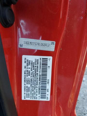 1HGEM22124L068432 - 2004 HONDA CIVIC DX VP Կարմիր լուսանկար 12