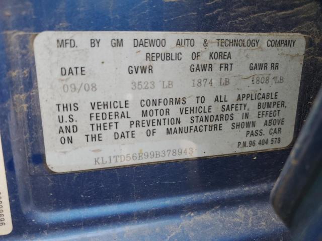 KL1TD56E99B378943 - 2009 CHEVROLET AVEO LS Mavi foto 13